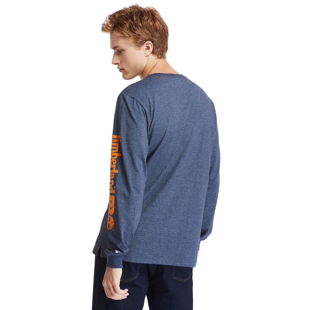 Timberland Mens T-Shirts PRO® Big & Tall Base Plate Long-Sleeve Wicking - Navy - India OZ2617983